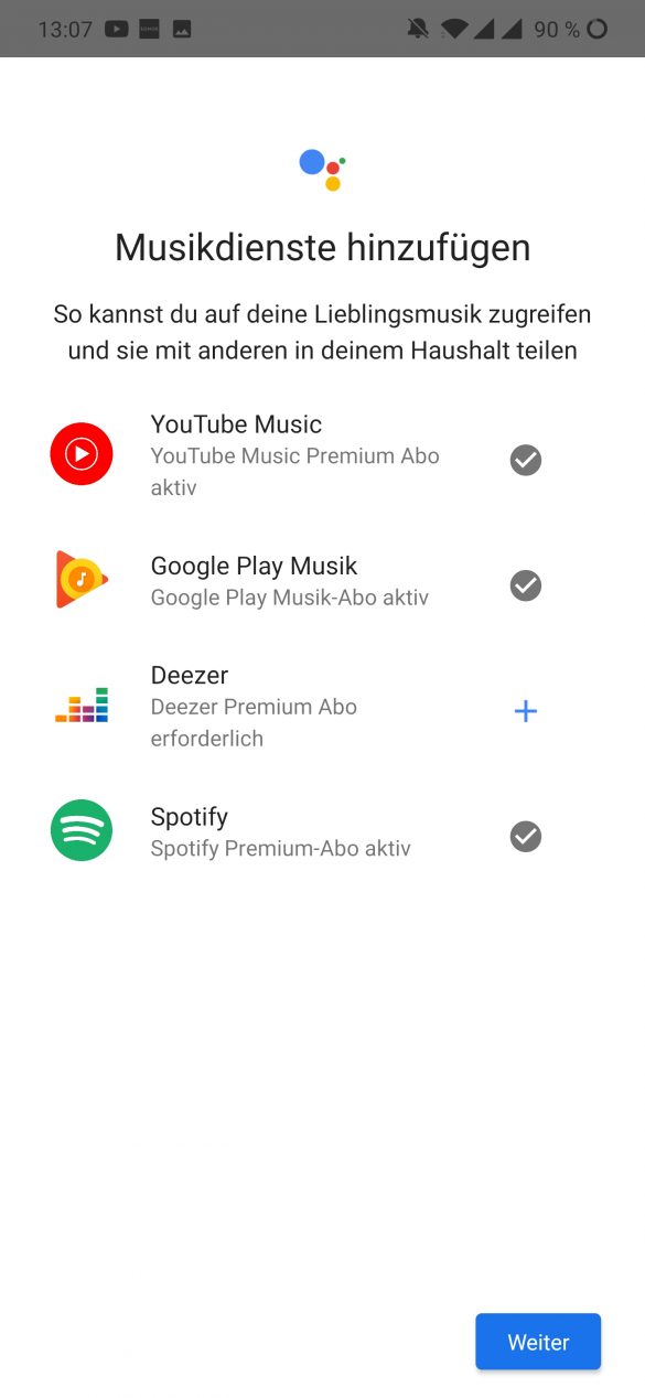 Google Assistant Wahl der Musikdienste